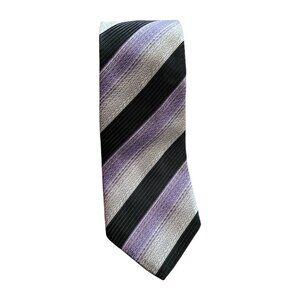 Mario Borelli Iridescent purple silver black stripe Designed in Italy silk tie
